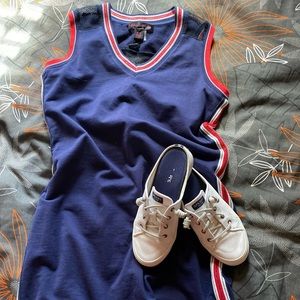 Sz Med🇨🇦⭐️NWT Elena Wang Navy With Red Sleeveless Sporty Summer Dress